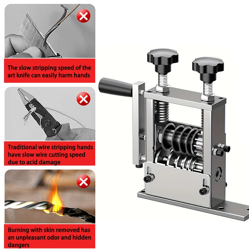 

Copper Wire Stripper Manual Crank Visible Stripping Depth Portable Aluminum Frame Handheld Stripping Tool