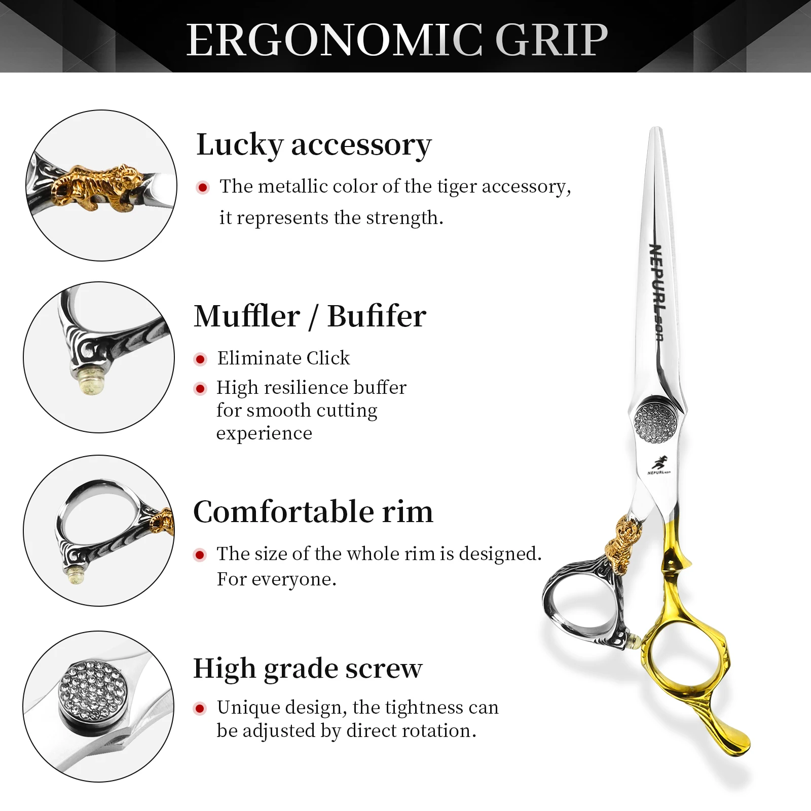 NEPURLSON Hair Scissors VG10 Steel, 6.0inch Hand Made Sharp Scissors Cutting Scissors Hairdressing Shears Barber Scissors