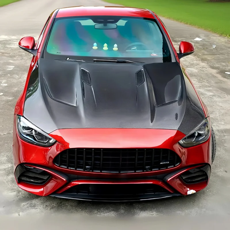 Carbon Fiber Engine Hood Bonnet Black Screw-On Design With Screws Fit W206 GT Exterior Modification Parts