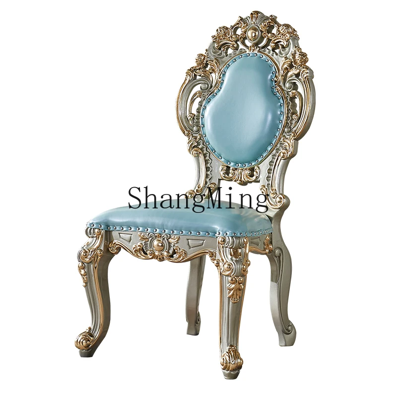 

DHY all solid wood dining chair champagne leather with armchair living room negotiation chair