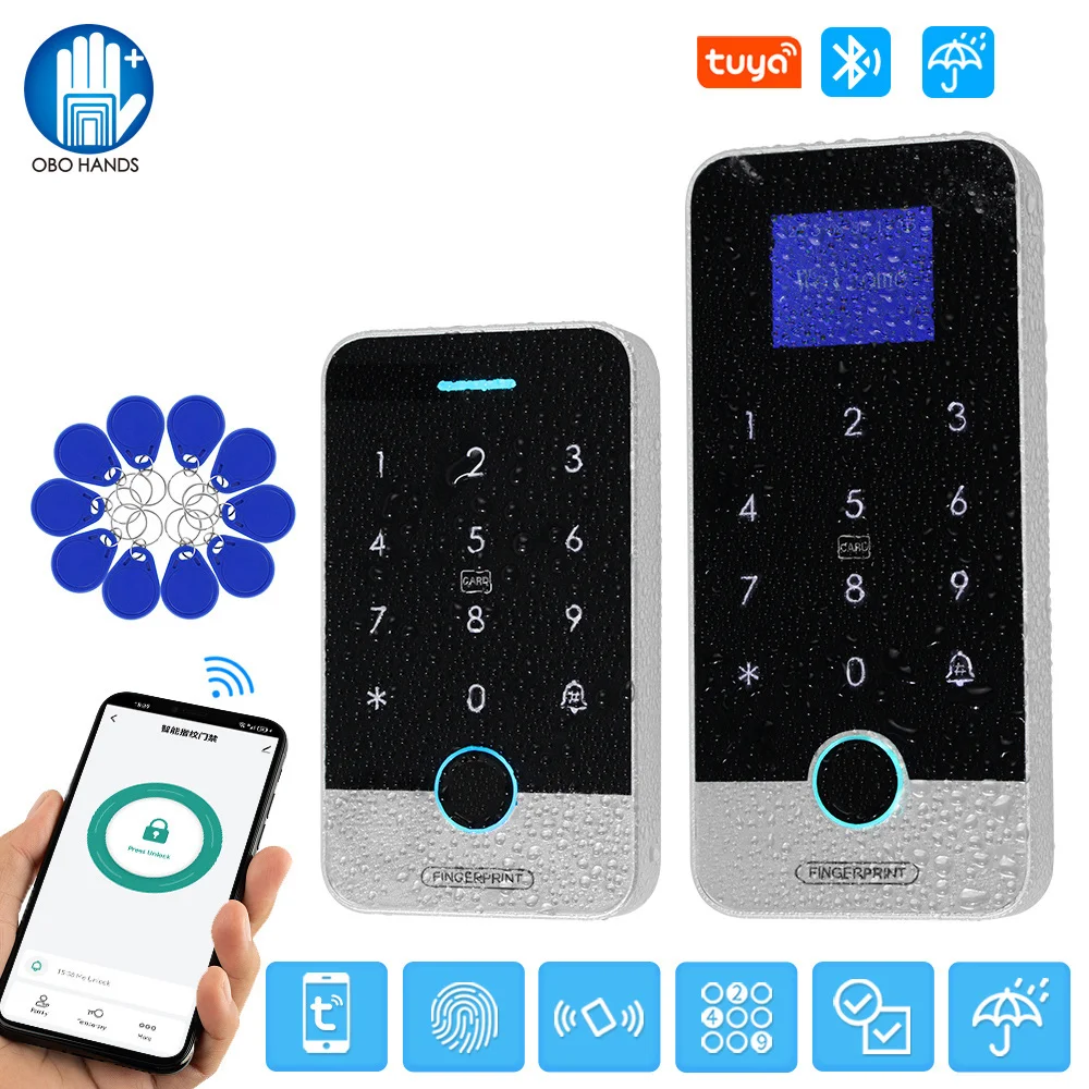 

Bluetooth Tuya APP Smart Fingerprint RFID Access Control Keypad Touch IP65 Waterproof 13.56MHz Door Opener Keyless Lock System