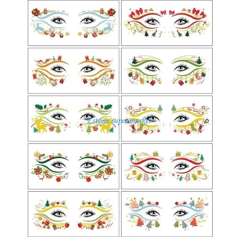 090B 10Pieces Christmas Face Tatoos Stickers Waterproof And Creative Eye Temporary Tatoos For Holiday Enthusiasts Of All Ages