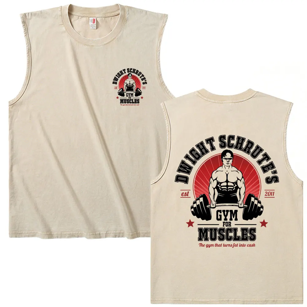 

Funny The Office Michael Scott Dwight Schrute Powerhouse Gym Vintage Washed Tank Tops Men Women Cotton Geek Fitness Vest T Shirt