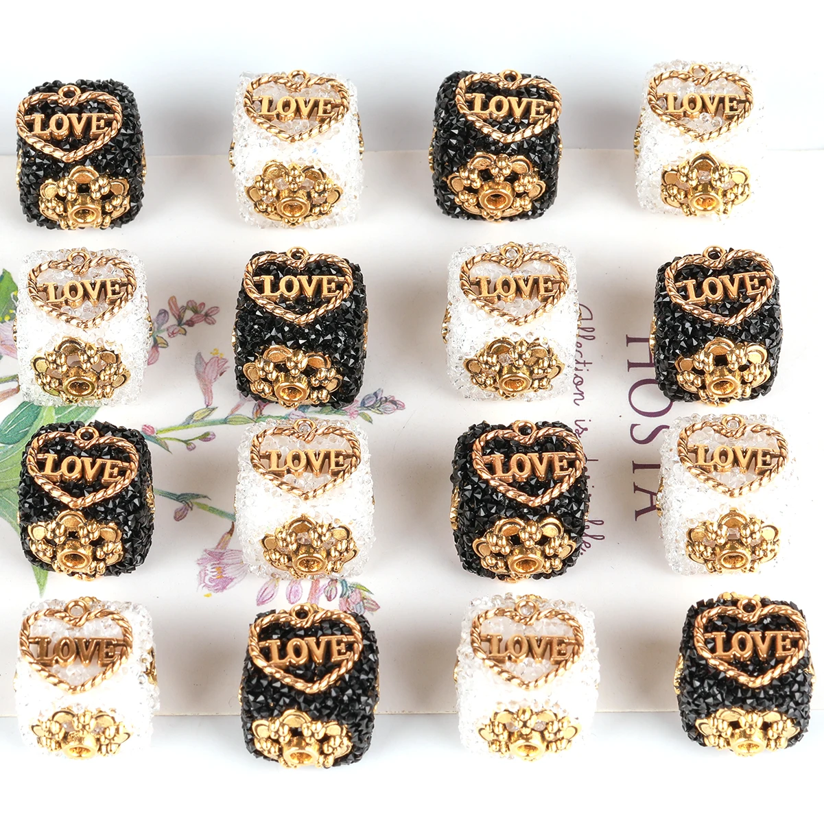 [Valentine's Day Theme Acrylic Beads] 22mm Acrylic Square Loving Heart Beads -Mixed Color [ Black And White ], 5pcs
