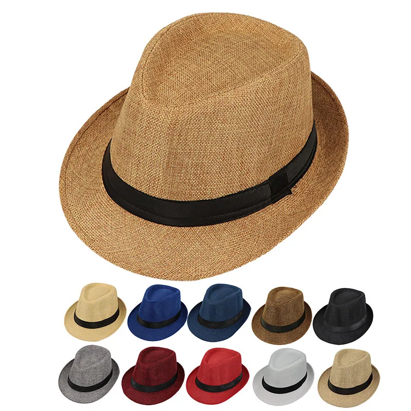 

Top Cap Trendy Wide Brim Men Straw Hat Women Summer Solid Color Fedoras Jazz Sun Cap Outdoor Cowboy Hat Sun Shade Hat Fedora Hat