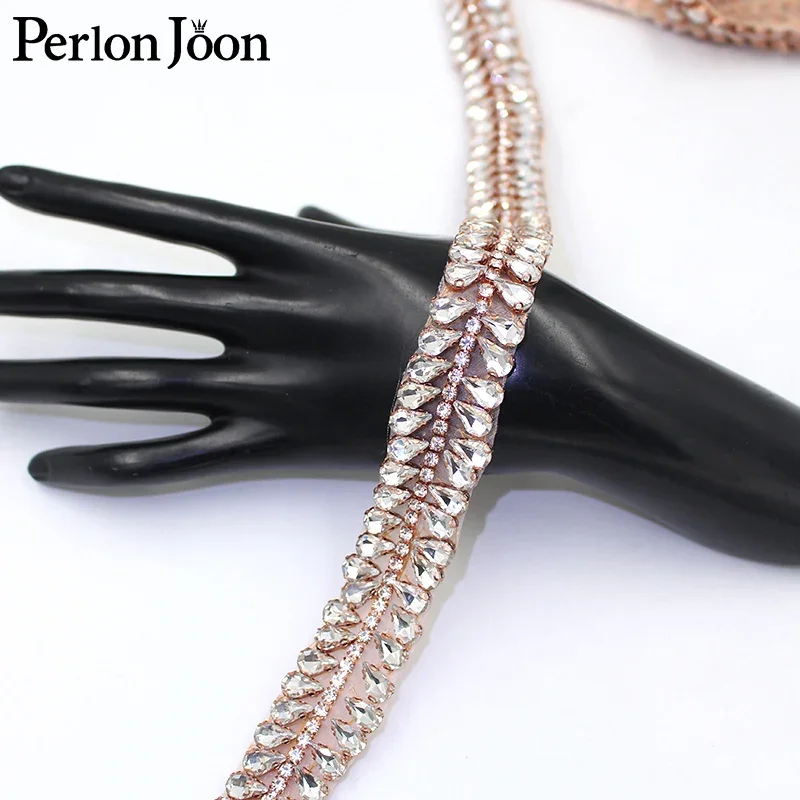 Handmade rhinestone trim band Hot Fix Sew on bridal accessories the Sash drop Crystal Applique for Wedding Dress belt WH047 image 4