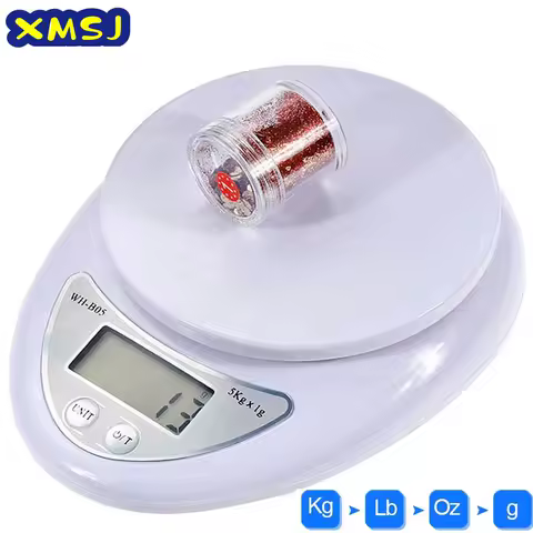 Báscula Digital Portátil de 5kg/1g, 1kg/0.1g, Báscula Electrónica LED para Medir Peso de Alimentos y Cocina