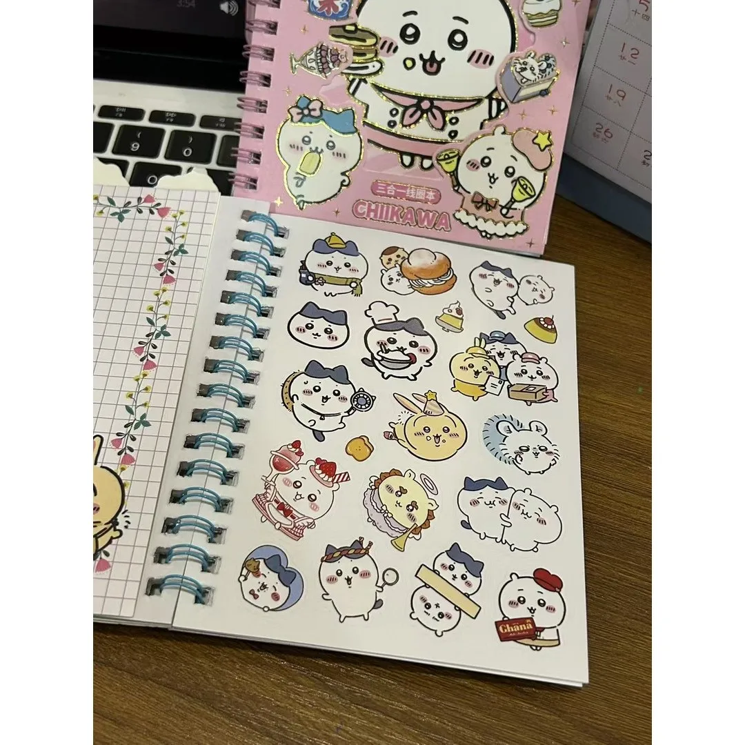 دفتر ملاحظات حلزوني كرتوني من Chiikawa Kawaii مع ملصقات لطيفة لمجلة مذكرات الطالب هدية قرطاسية للأطفال البنات #3