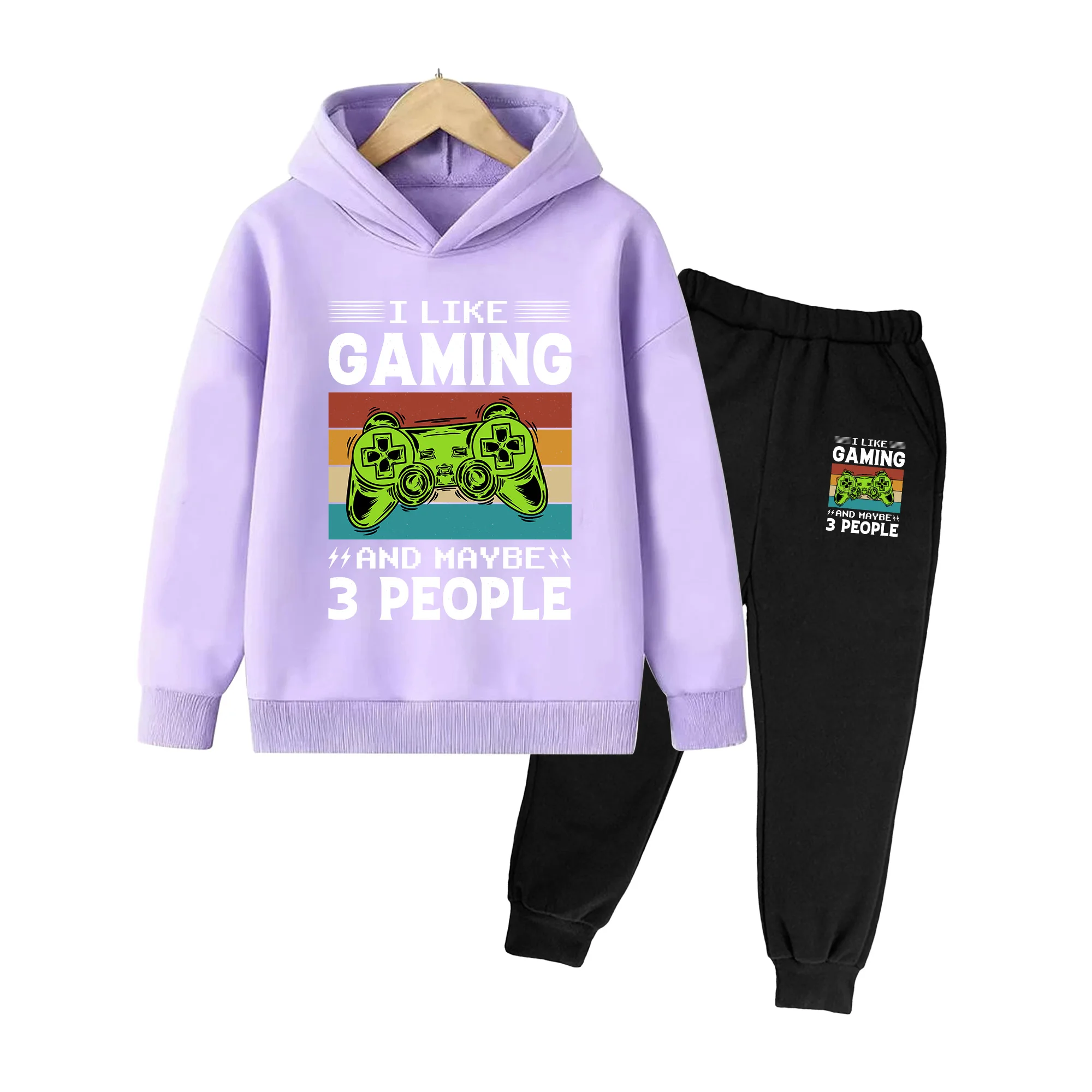 Kids Boys Girls Hoodie & Pants Set, Retro Game Controller Print Casual Loungewear Outfit