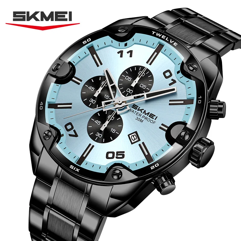 

Мужские кварцевые часы SKMEI 9387: военный стиль, деловой дизайн, стальной ремешок, большой циферблат, секундомер, Relogio Masculino