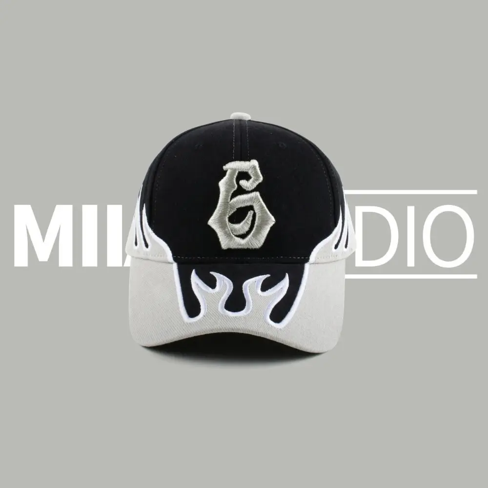 Trendy Hip Hop Baseball Hat Flame Embroidered Cool Sun Hat Outdoor 6-Letter Pattern Shield Caps Unisex