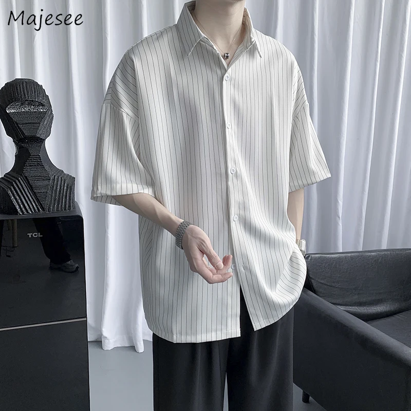 

Shirts Men Camisas Retro Summer Striped All-match Male Gentle Korean Fashion Simply Teens Harajuku Handsome Clothing Popular New