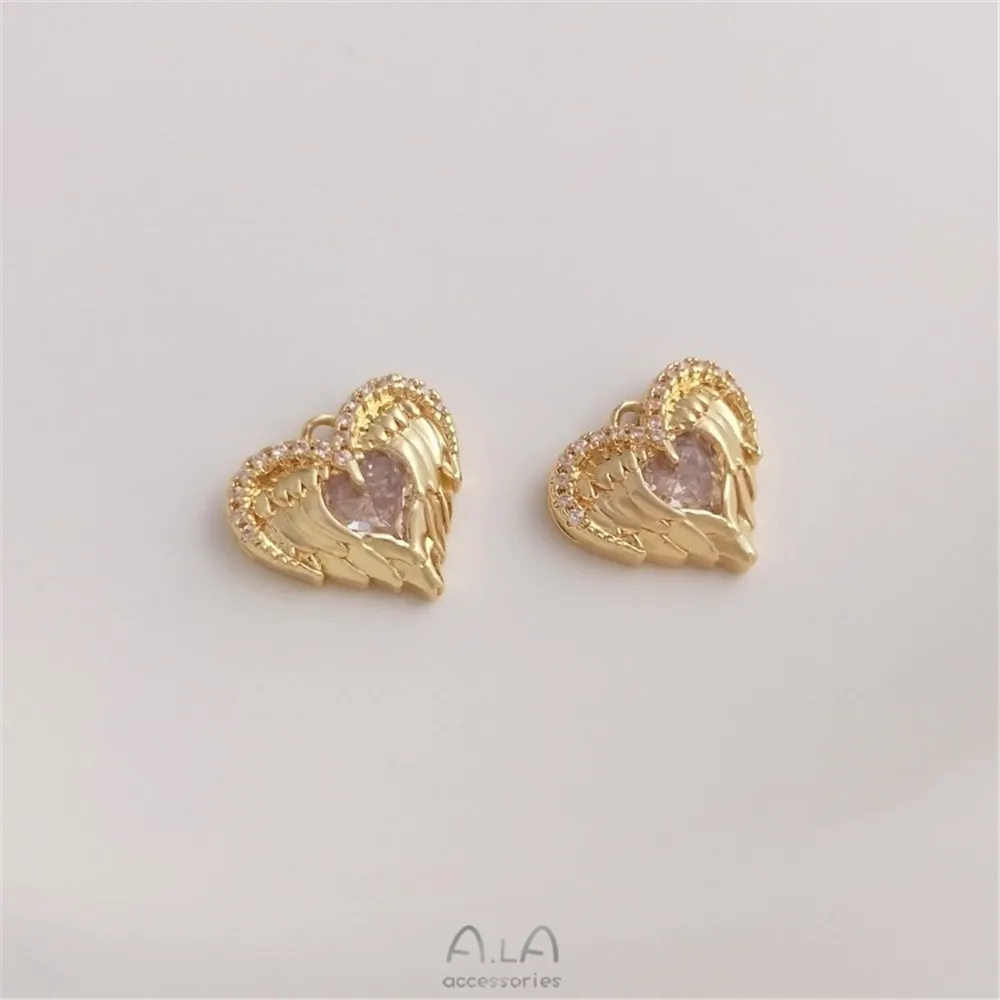 

Micro-inlaid Zircon 14K Gold Color Preservation Angel Wings Love Pendant Handmade Diy Bracelet Necklace Pendant