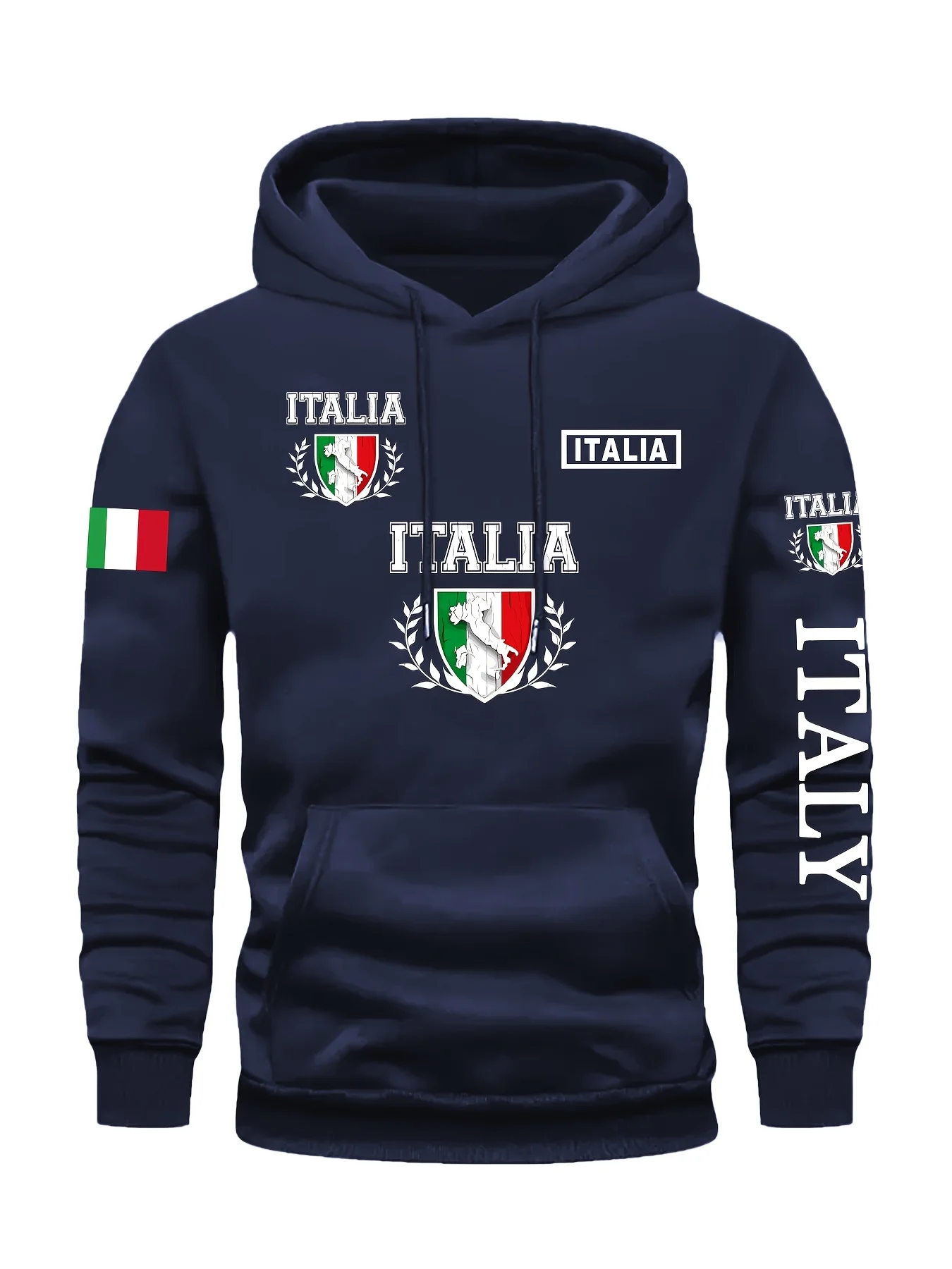 Men's Italy Print Pullover Front Pocket Machine Washable Autumn Winter Comfort Fit Italy Sweatshirt Comfortable Knit Fabric