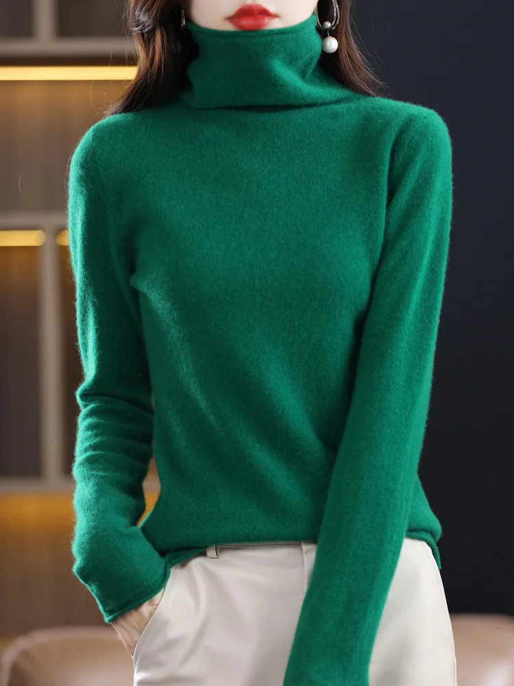 

Women Turtleneck Sweater Autumn Winter Basic Pullover 100% Merino Wool Long Sleeves Cashmere Knitted Jumper Female Clothing