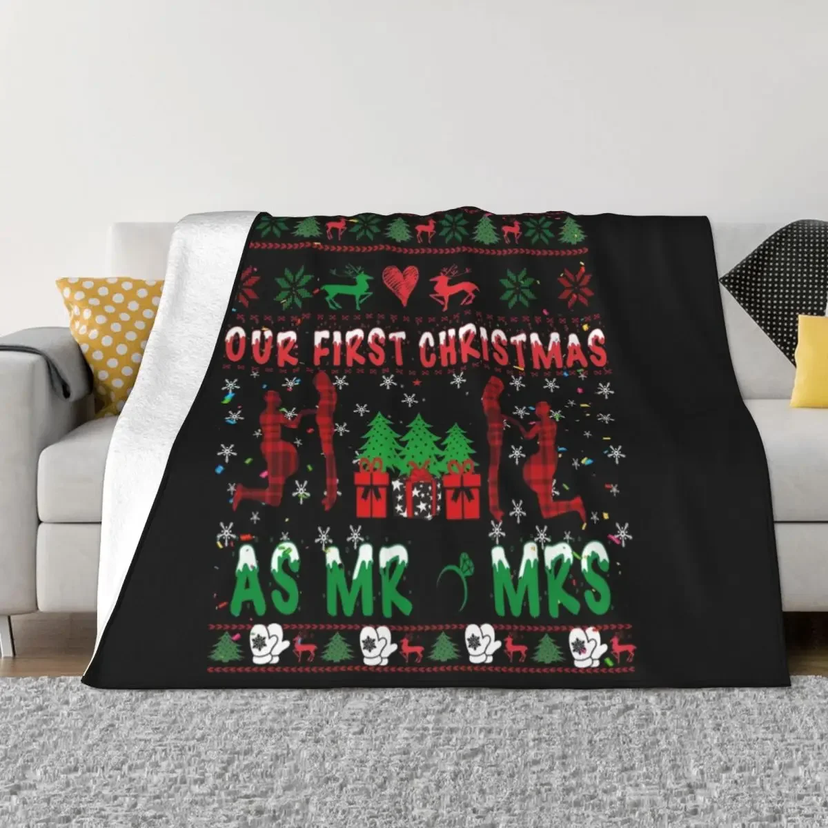 Our First Christmas As Mr & Mrs 2021 Couple Wife Husband Throw Blanket Tourist halloween Blankets