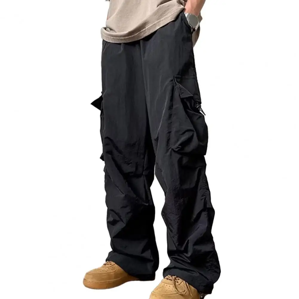 Men Cargo Pants Oversized Wide Leg Multi Pockets Solid Color Soft Breathable High Street Hip Hop Full Length Men Vintage Pants