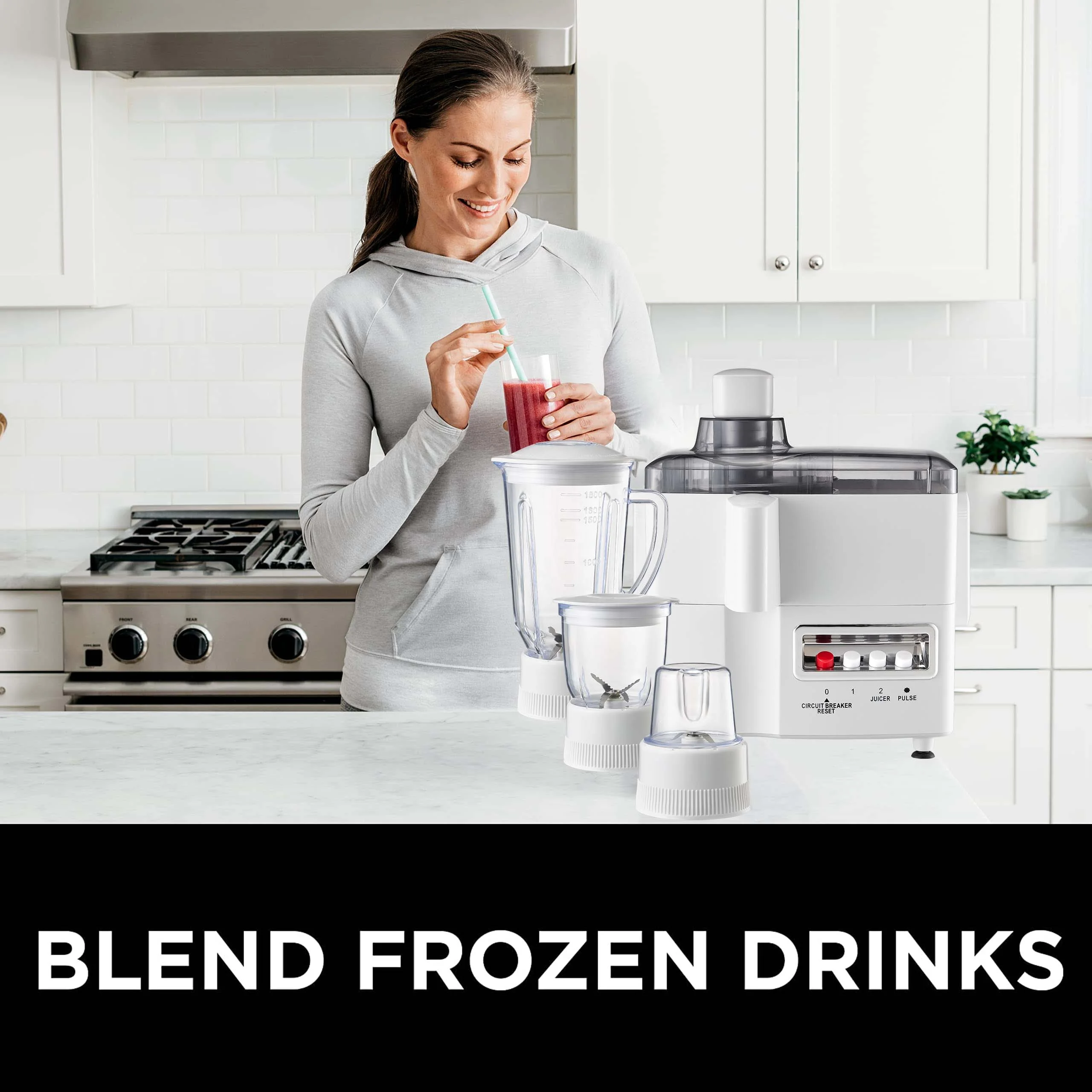 Multifunctional 1.8L Juice Blender Smoothie Mixer 4 in 1 Food Mixer with Electric Meat Chopper Grinder