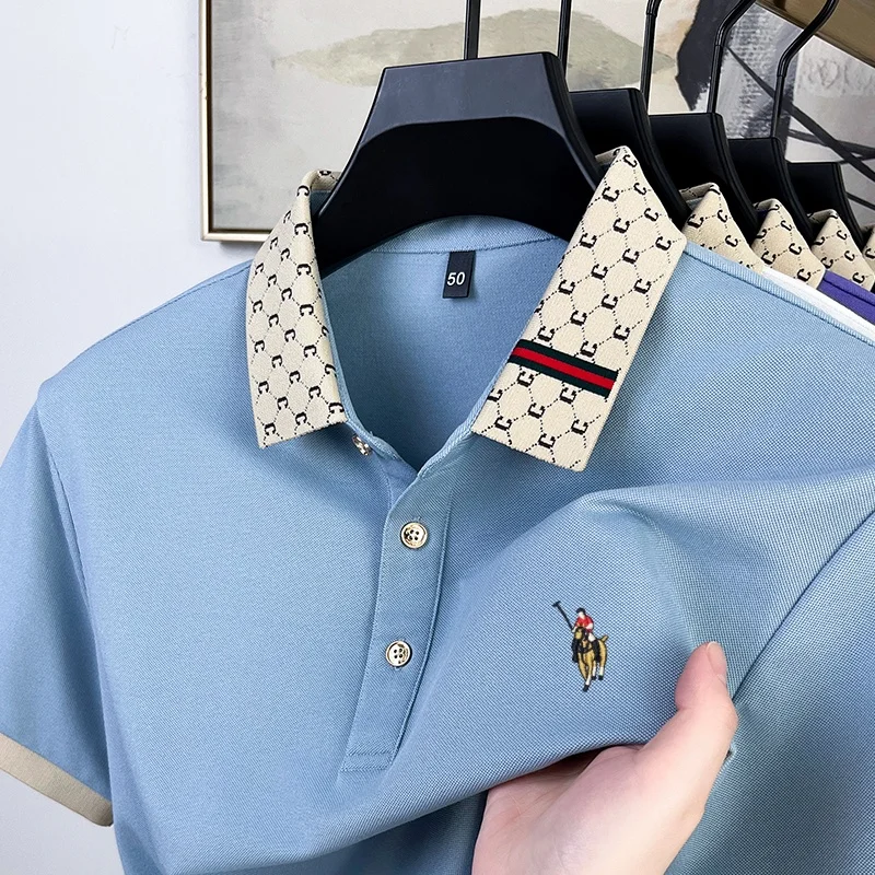 Summer new ice silk breathable short sleeved fashionable men's clothing best-selling pony embroidered exquisite lapel polo shirt