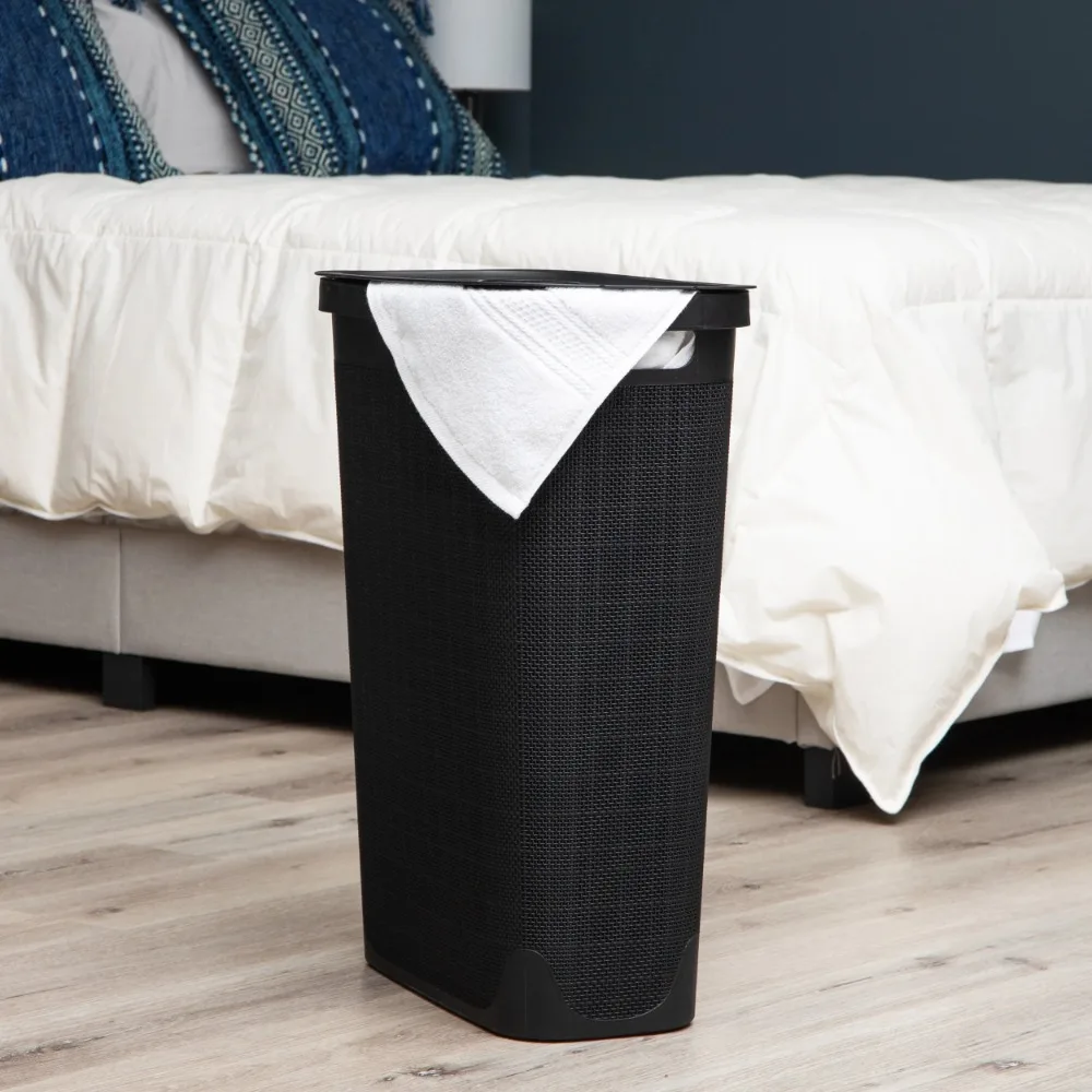 

40L Slim Laundry Hamper, Clothes Basket, Plastic, Adult 18.5”L x 10.75”W x 23.5”H, Black