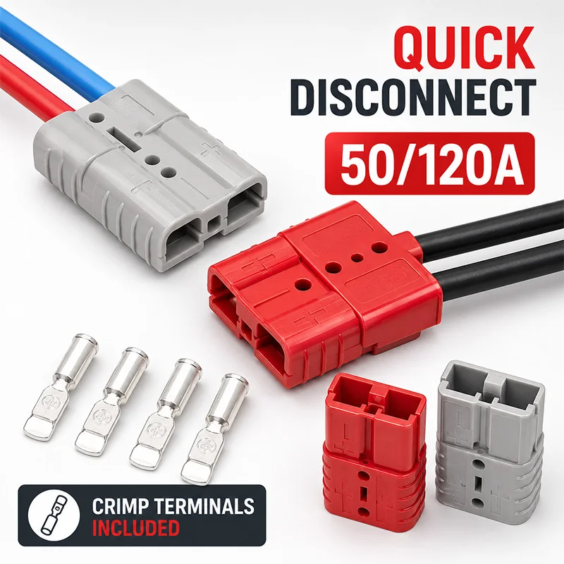 50A 120A Battery Quick Disconnect Connector 2 Pole Power Charging Plug Copper Crimp Terminals RV Caravan Solar Forklift Wiring