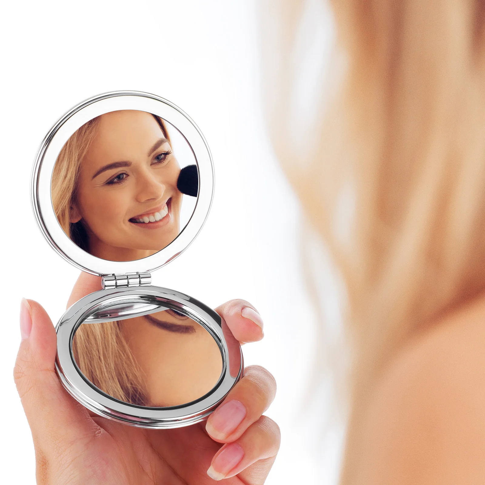 Specchio per trucco compatto pieghevole portatile da 2 pezzi Piccolo rotondo con ingrandimento tascabile carino Vanity da viaggio portatile personale