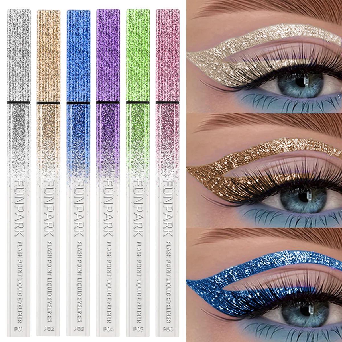 1PC Glitter Liquid Eyeliner Pencil Waterproof Purple Pink Blue Eye Liner Pen Long Lasting Quickily Drying Eyes Makeup For Women