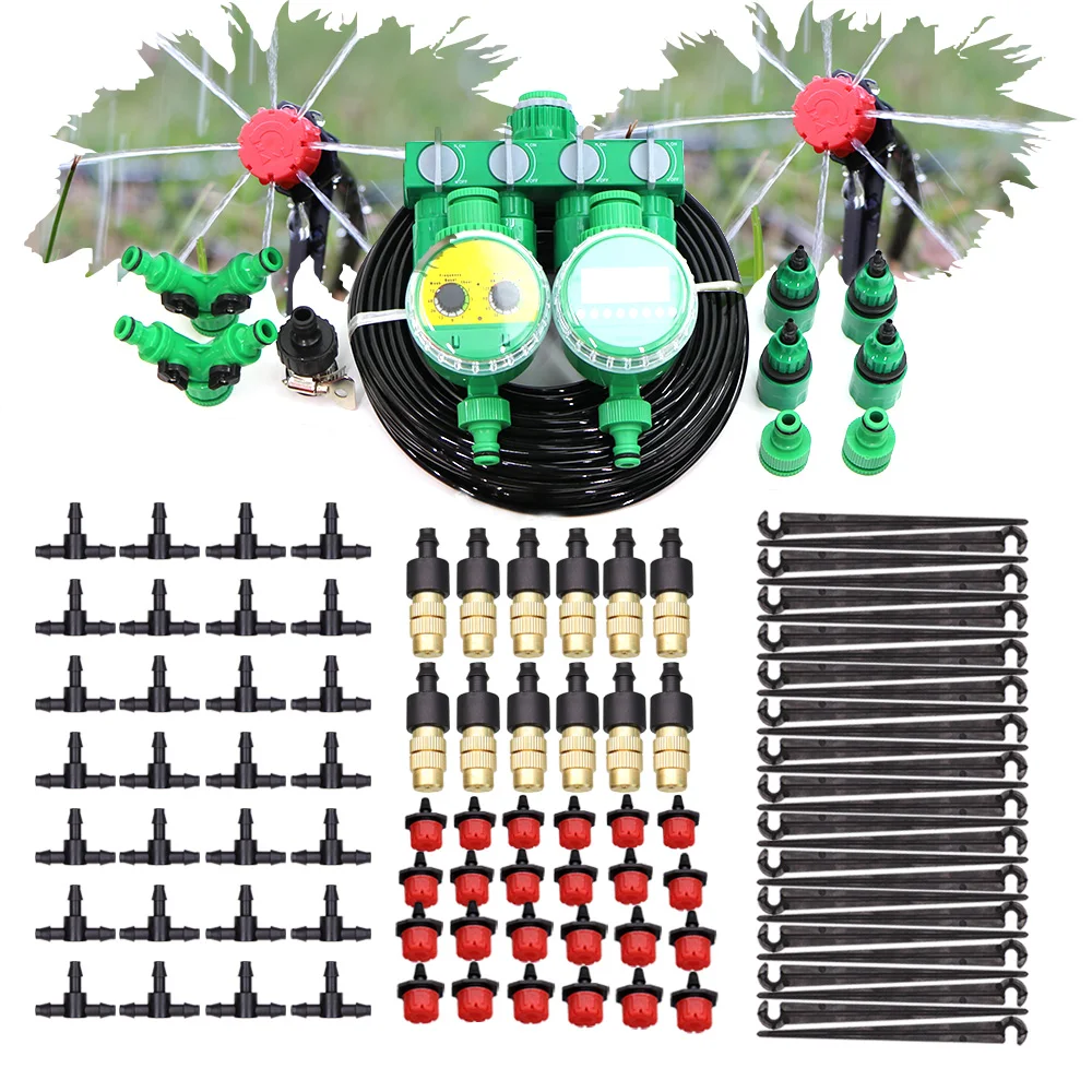 10-50M Garden Drip Irrigation System 1/4'' Automatic Watering Brass Spray Adjustable Drippers Kit Home Balcory Yard Greenhouse