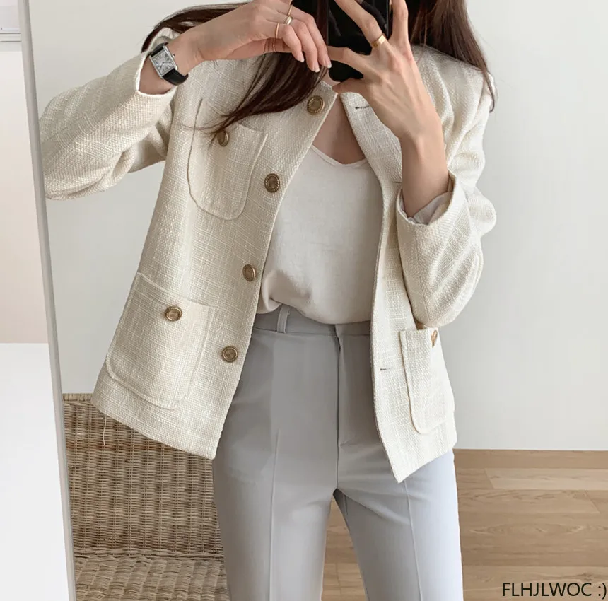 2024 Autumn Chic Korea Design Korea Style High Street Women Fashion Cute Elegant Office Lady Button Coats Blazer Jackets