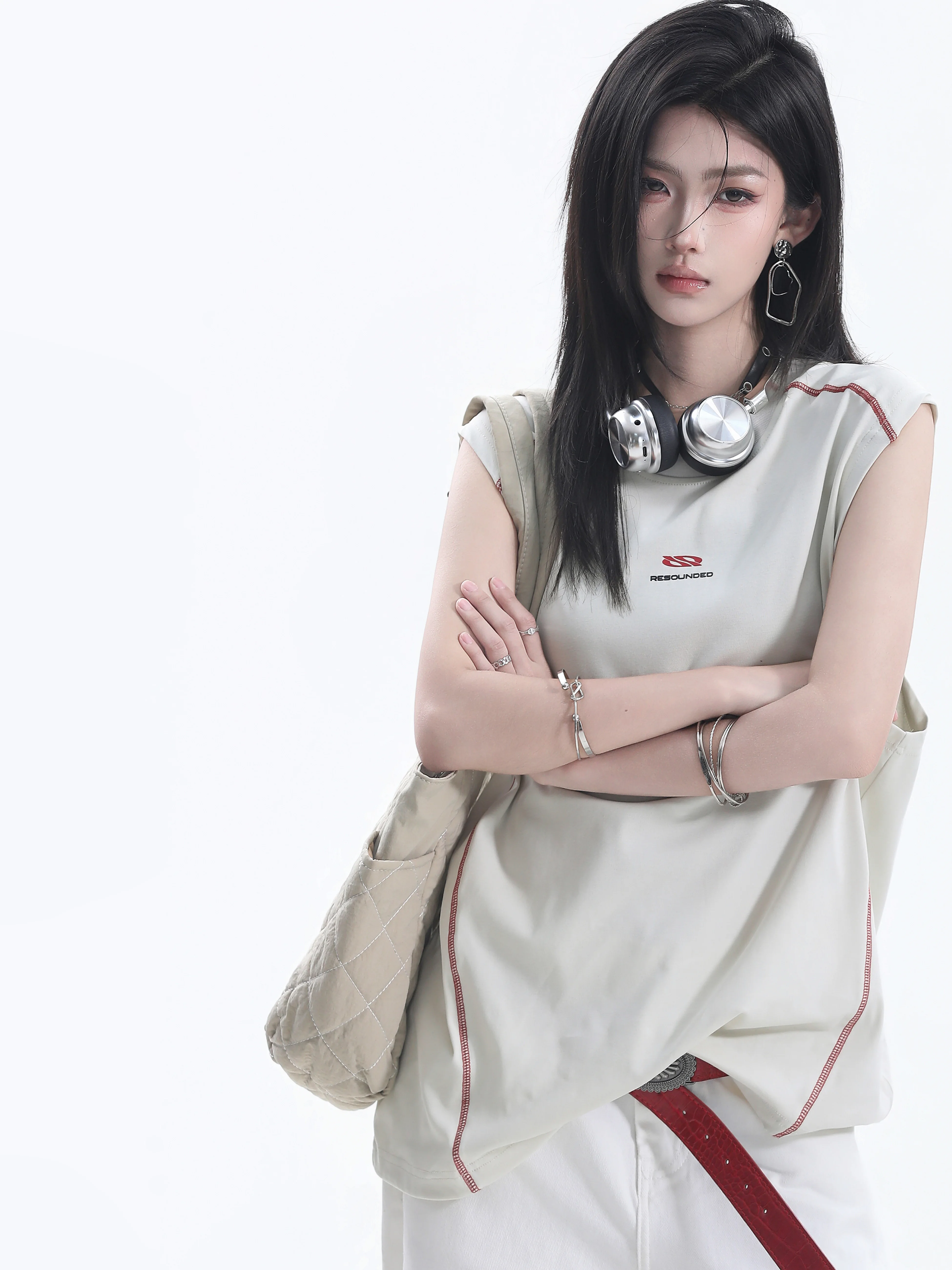 Unisex Loose Fit Neutral Color Vest Small Ball Print High Street Style Cotton Polyester Blend Short H-Shape Tank Top