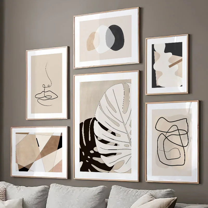 Geometry Abstract Lines Monstera Leaves Shadow Wall Art Canvas Painting Nordic Posters Prints Vintage Pictures Living Room Decor