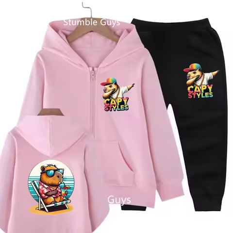 Funny Capybara kids zipper hoodie Set Boys Girls Sweatshirt Anime Print Casual Top Sonic Fashion graphics 2 pieces