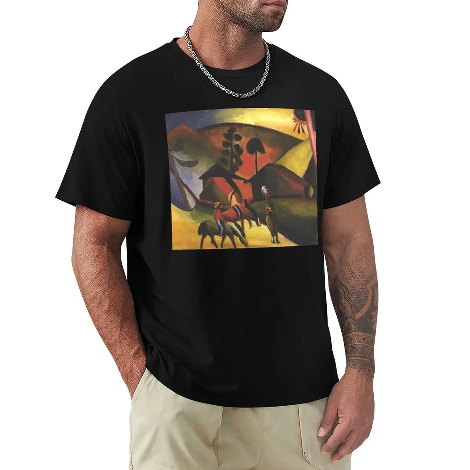 Vintage August Macke Macke Native Americans on Horse 1914 T-Shirt Holiday All Match T-Shirt