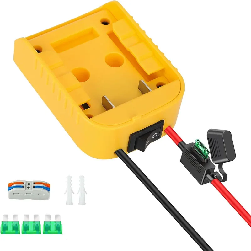 Power Wheels Adaptor for Dewalt 18V 20V Battery Dock Power Connector with Switch Fuse & Wire Terminals for RC Car Toys Robotics