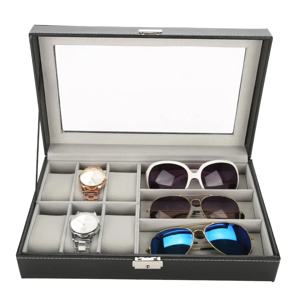 

Elegant PU Leather Storage Box Multifunctional 6+3 Grids Display Case Delicate Simple Style Watch Organizer Jewelry Arrangement