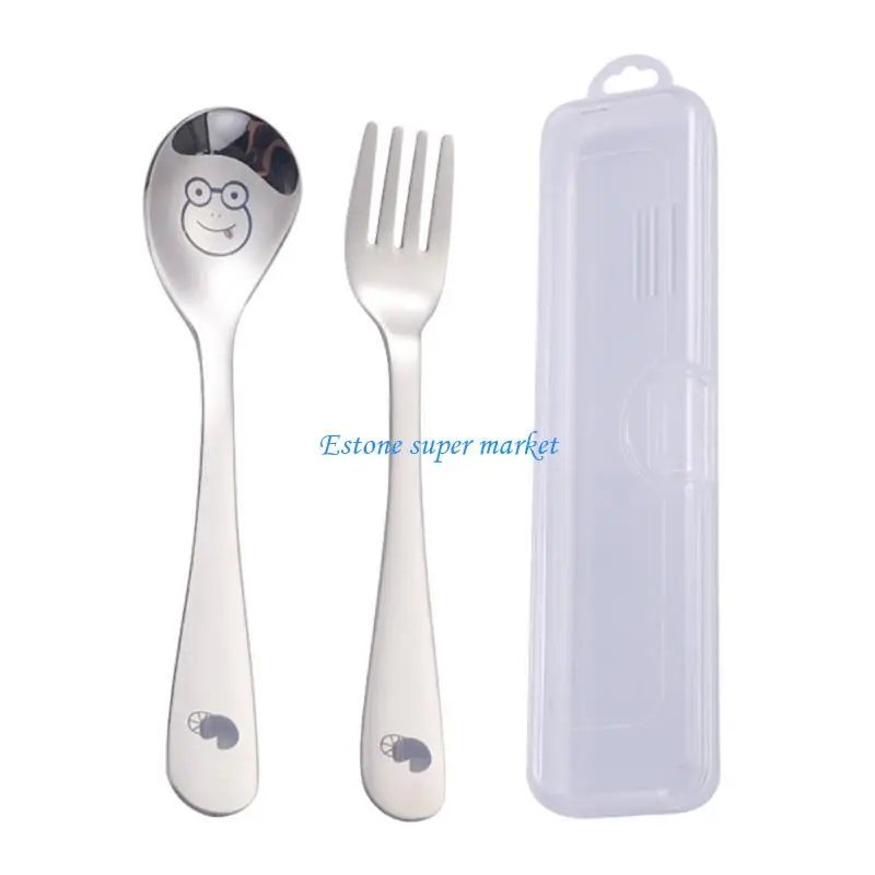 090B Child Spoon & Fork Portable Feeding Spoon Baby Learn to Eat Training Dinnerware
