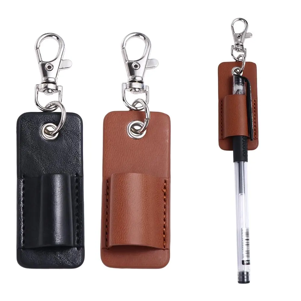 Retro Pu Leather Stationery Badge Clip School Office Pencil Organizer Pen Protector Keyring Pen Holder Keychain Sleeve Pouch image 5