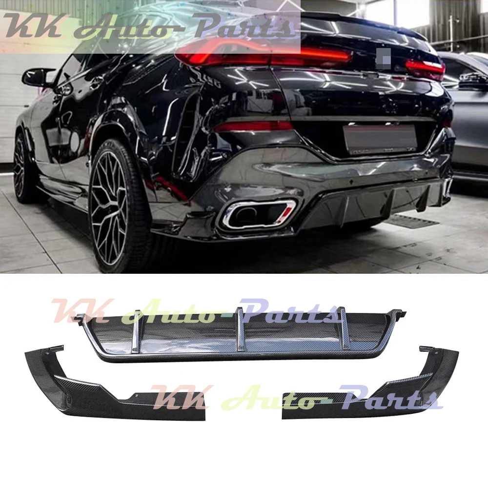 3PCS Real Carbon Fiber Diffuser Rear Bumper Lip Splitters For BMW X6 G06 M Sport 2020 UP Auto Tuning