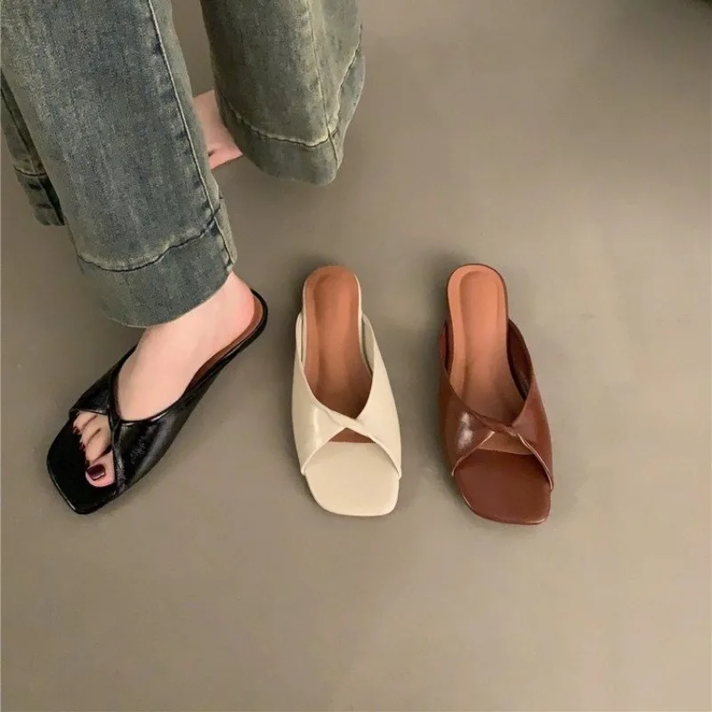 

New Style Women's Flats Slippers Women Open Toe Sandals Summer Flip Flops Casual Shoes Trend Beach Slides Square Toe Shoes