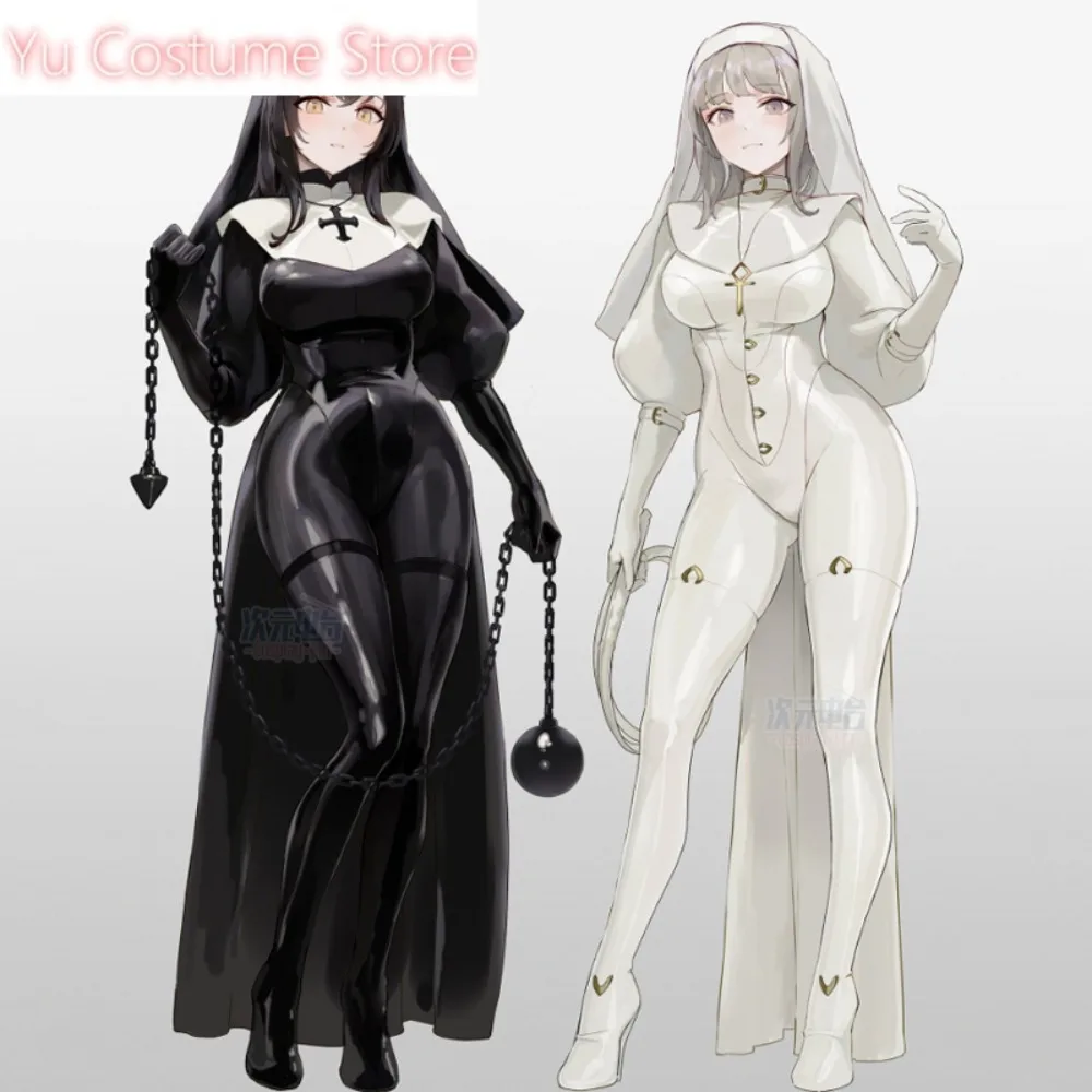 

YuAnime Original Design Chowbie Nun Cosplay Costume Nun White Black Jumpsuit Sexy Bodysuit Women Nun Cosplay Halloween Uniform