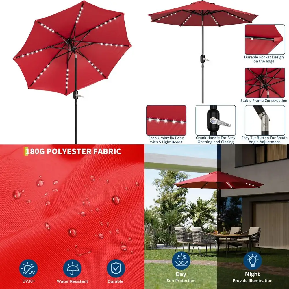 

Solar LED Patio Umbrella 10FT Outdoor Table Umbrella with 40 Lights, Push Button Tilt, and Crank Lift for Market Style Shade