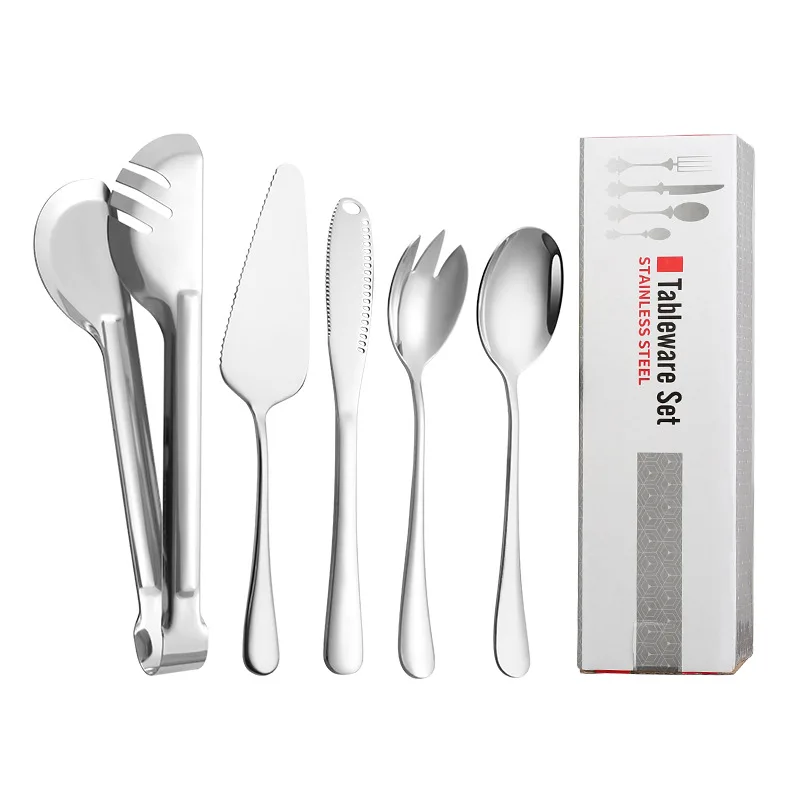 

Stainless Steel Serving Spoon Fork Cake Shovel Cheese Butter Knife Salad Spoon Fork Bread Clip Set