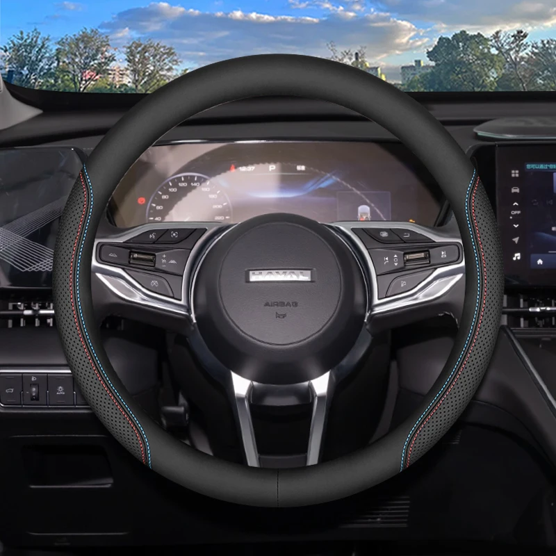 

Leather Car Steering Wheel Cover for New Haval H9 H6 H7 Jolion Dargo Xiaolong Max Menglong 2025 2026 Interior Accessories