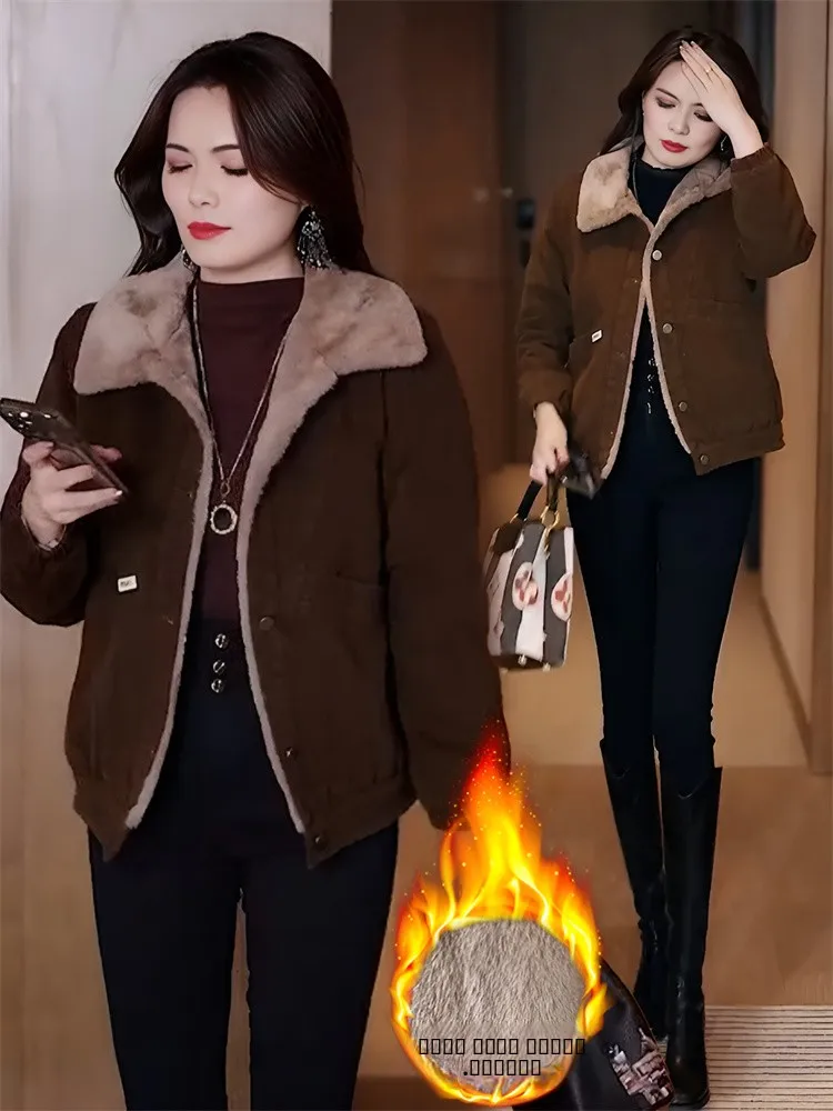 Thiened Fce Dames Katoenen Jaet Warme Bovenkleding Retro Faionable Winter Nieuwe Sle voor Moeders van middelbare leeftijd Koreaanse Sle