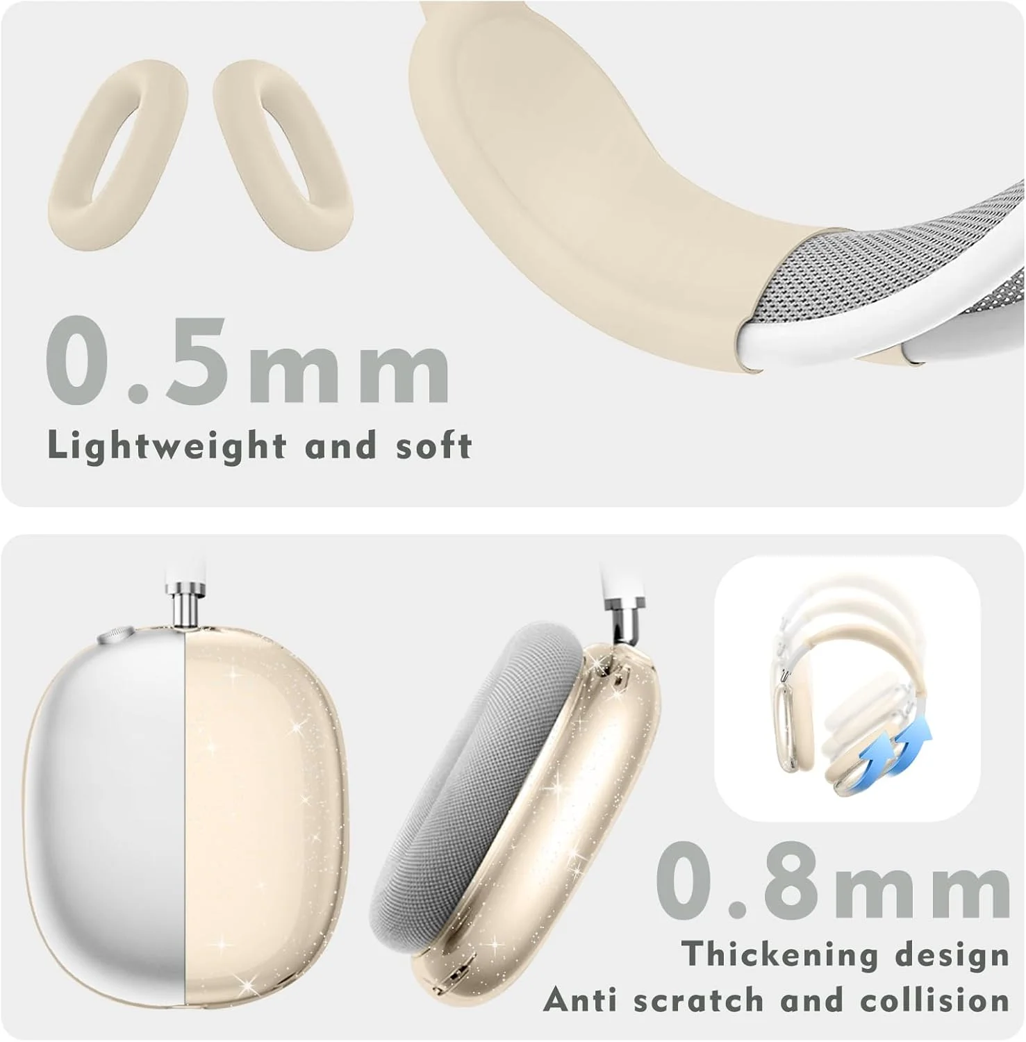 Kutou 2024 New AirPods Max/2 Starlight Color Silicone Protective Cover TPU Transparent Case 3 PCs Set anti fall and dust-proof