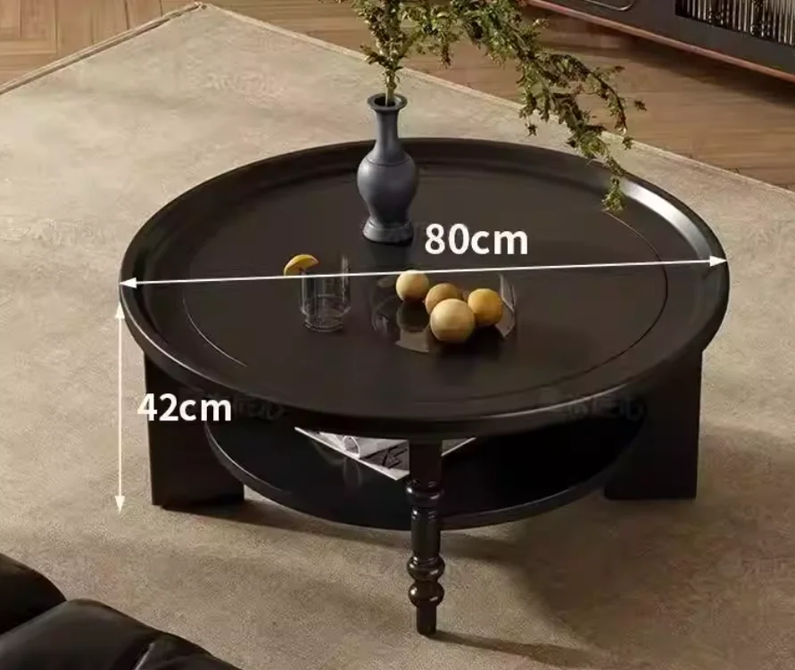 French-style Retro Solid Wood Round Coffee Table For Living Room Sofa Side Table Balcony Small Apartment Low Tea Table Furniture