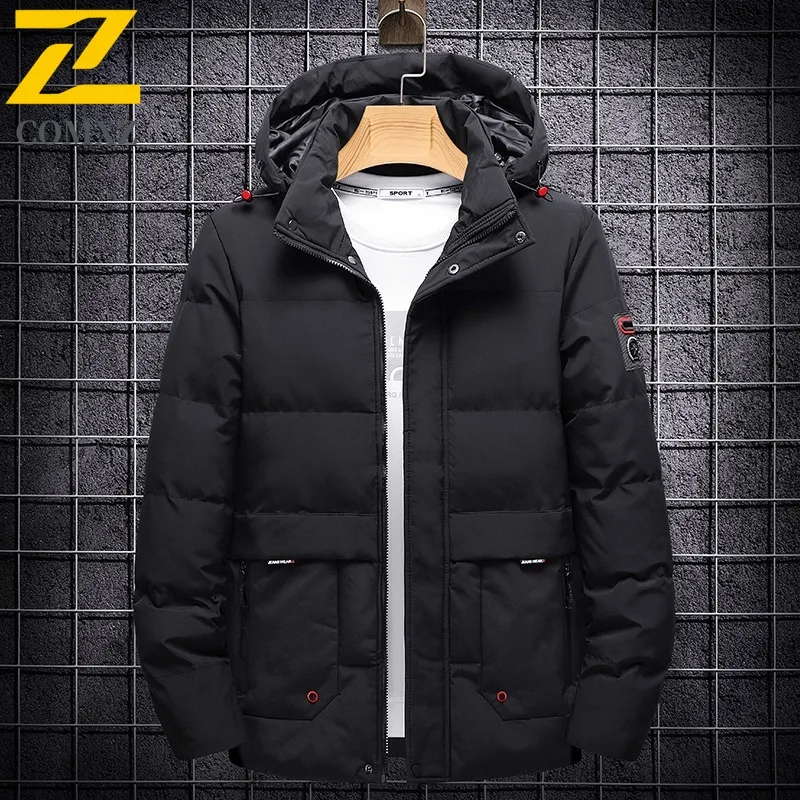 

COMXZ Мужская стеганая куртка премиум-класса с капюшоном для поездок на работу, офисная парка с защитой от холода, повседневная походная ветрозащитная теплая зимняя хлопковая куртка