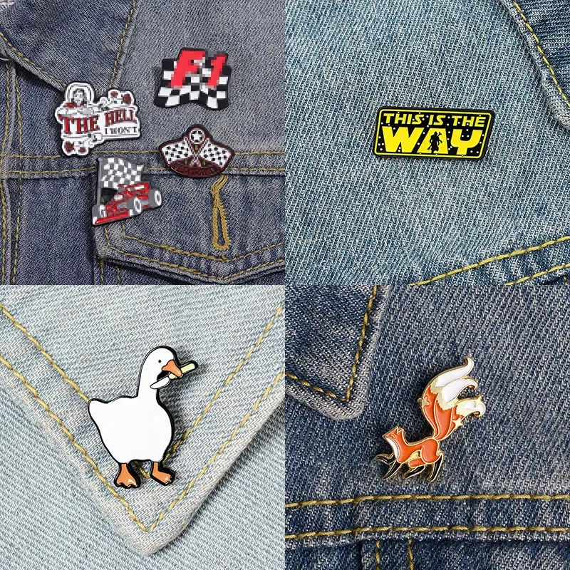 Pin Cartoon Black White Checkered Flag Racing Enthusiast Brooch Personalized and Creative Commemorative Badge Pins for Backpacks