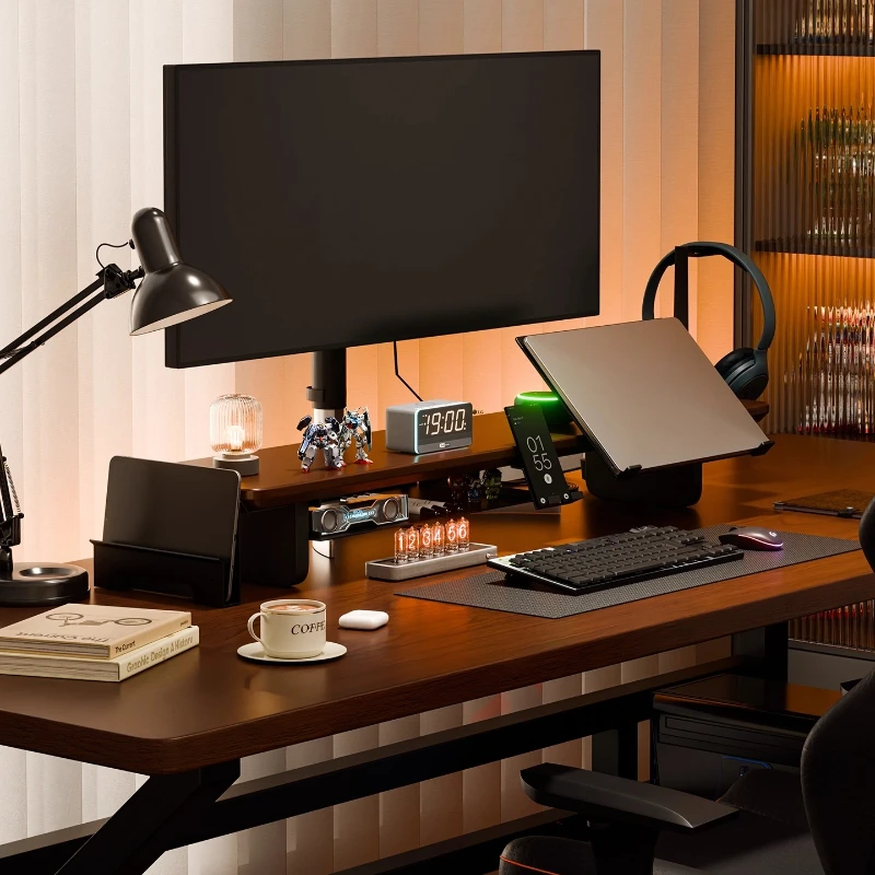 Solid Wood Monitor Stand & Modular Desktop Shelf -Adjustable Computer Height Riser with Multifunctional Desk Organizer