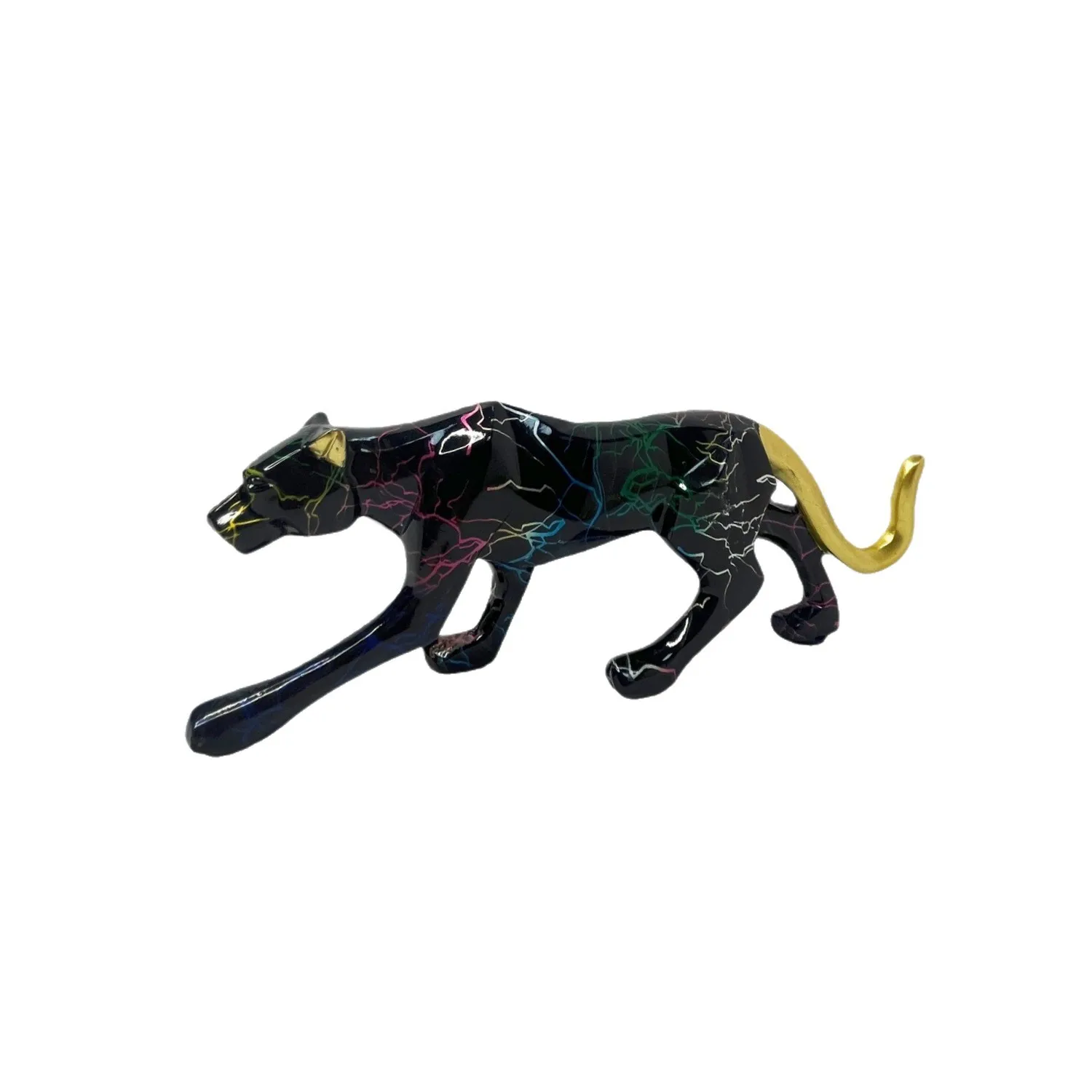 *qa Transfer Print Leopard Figurine Gold Tail Graffiti Resin Statue Home Decor Sideboard Wine Cabinet Gift#